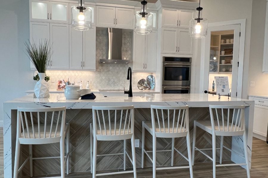 white kitchen with wooden accents